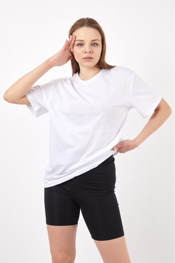 Twenty3 Kadın Sıfır Yaka Basic Düz Oversize T-Shirt - 4