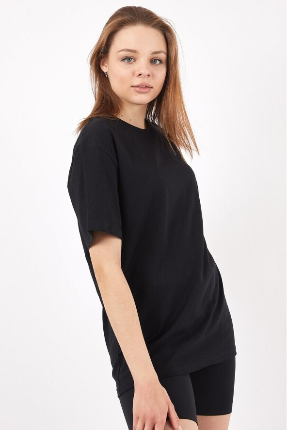 Twenty3 Kadın Sıfır Yaka Basic Düz Oversize T-Shirt - 6