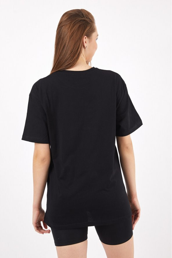 Twenty3 Kadın Sıfır Yaka Basic Düz Oversize T-Shirt - 9