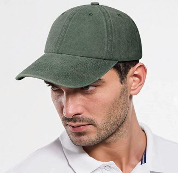 Beyzbol Şapkası 100 Pamuk Düz Eskitme - Yeni Sezon – Son Trend - Yeşil