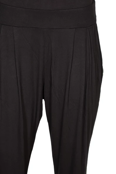 Barem Kadın Şule Pileli Düz Renk Penye Siyah Pantolon - 2