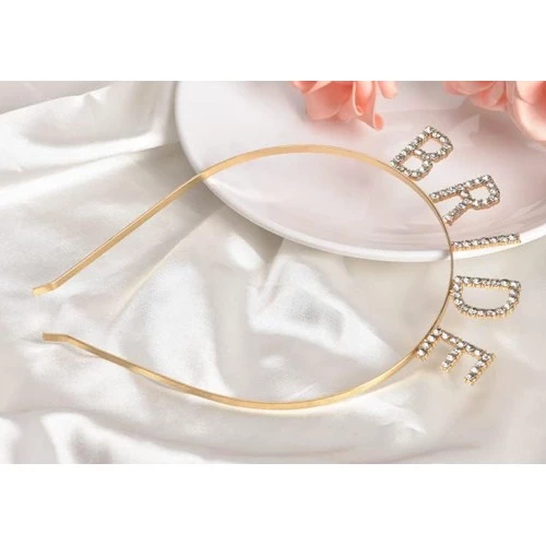 Altın Gold Renk Bekarlığa Veda Kristal Taş Bride Tacı İthal - 2