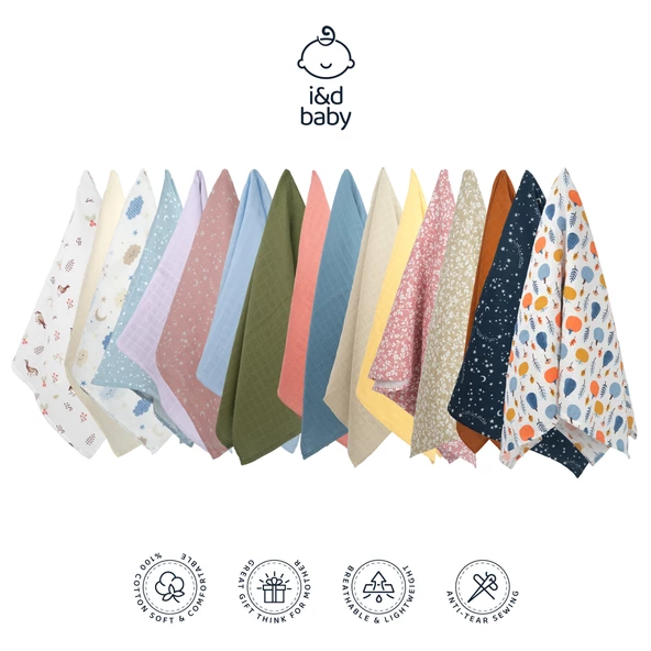 1 Adet Haki Renk 75X75 cm %100 Pamuk Tek Katlı Müslin Kumaş Bebek Örtüsü. - 5