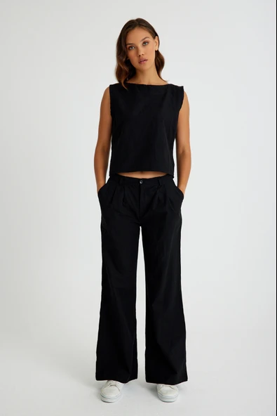 Keten Günlük Kolsuz Şık Rahat Alt Üst Kadın Takım ürün görseli 1