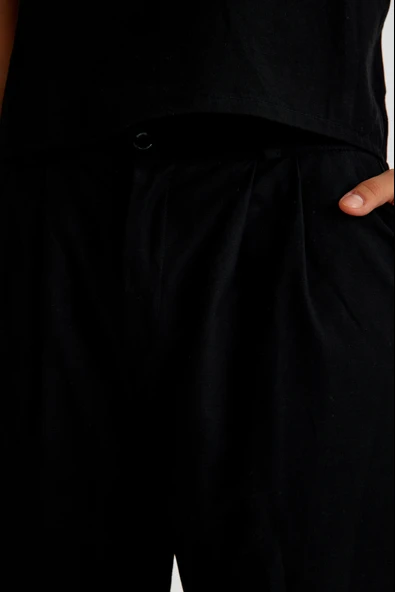 Keten Günlük Kolsuz Şık Rahat Alt Üst Kadın Takım - Resim 7