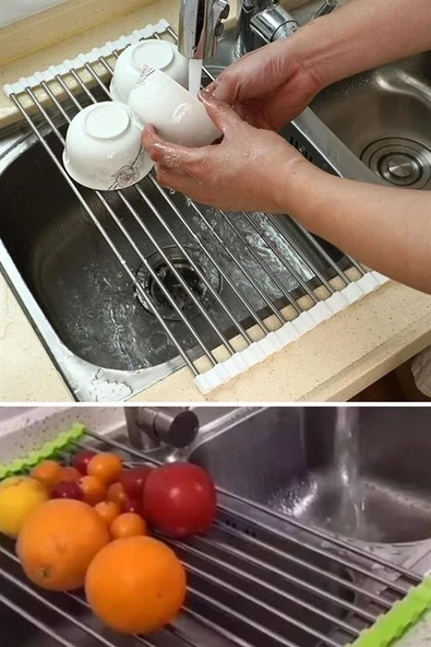 Woody Sofia Evye Üstü Katlanır Nihale Paslanmaz Çelik Pratik Sebze Meyve Bulaşık Kurutma Süzgeci - 6