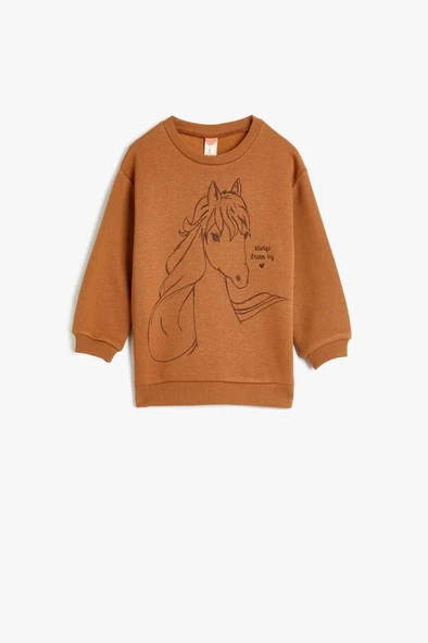 Koton Kız Bebek Sweat Baskı Detayı Uzun Kollu Bisiklet Yaka Pamuklu Şardonlu