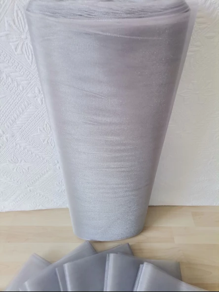 5 Adet Gümüş 100X300 Kristal Tül Düğün Bohça Süsü Nikah Bohça Süsü Nişan Bohça Süsleme Tülü - Resim 4