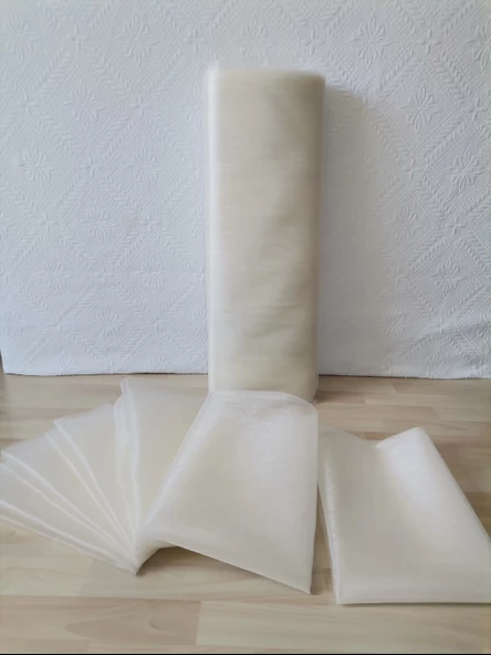 10 Adet Ekru 100X300 Kristal Tül Düğün Bohça Süsü Nikah Bohça Süsü Nişan Bohça Süsleme Tülü ürün görseli