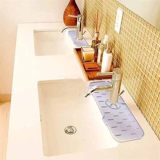 Woody Sofia Lavabo İçin Silikon Esnek Mat Musluk Sapı Damlama Tutucu Raf Mutfak Tezgahı Sıçrama Koruma - 2