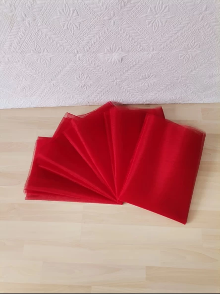 5 Adet Kırmızı 100X300 Kristal Tül Düğün Bohça Süsü Nikah Bohça Süsü Nişan Bohça Süsleme Tülü