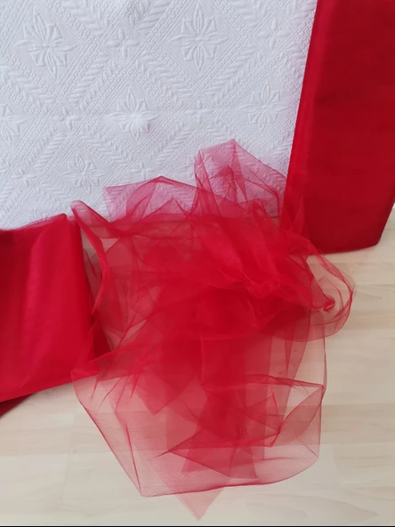 5 Adet Kırmızı 100X300 Kristal Tül Düğün Bohça Süsü Nikah Bohça Süsü Nişan Bohça Süsleme Tülü - 4