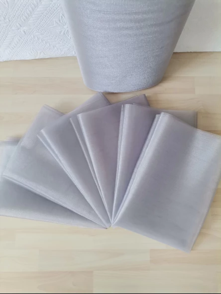 5 Adet Gümüş 100X300 Kristal Tül Düğün Bohça Süsü Nikah Bohça Süsü Nişan Bohça Süsleme Tülü - Resim 3