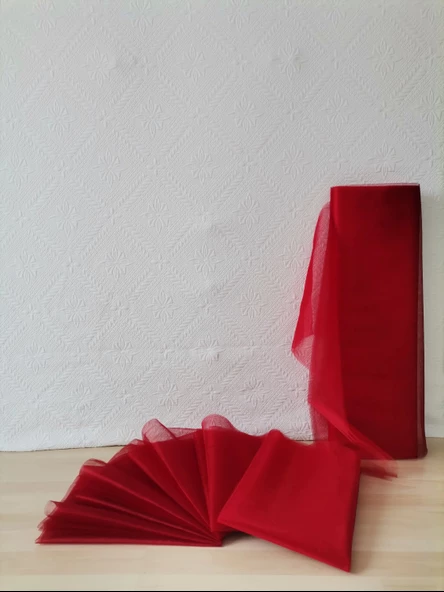5 Adet Kırmızı 100X300 Kristal Tül Düğün Bohça Süsü Nikah Bohça Süsü Nişan Bohça Süsleme Tülü - 3