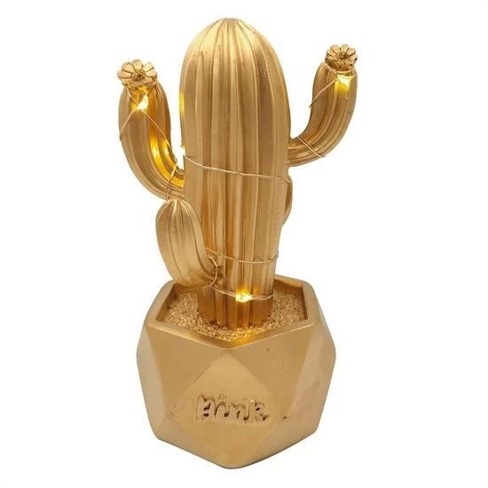 Woody Sofia Led Işıklı Sevimli Kaktüs Dekoratif Masa Lambası Mini Biblo Gece Lambası-GOLD - 4