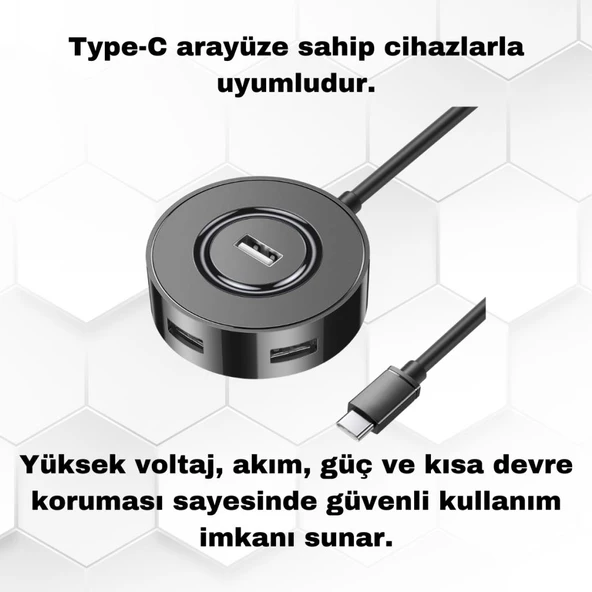 Polham Jazos 4in1 Type C to 4x USB 3.0 Çoğaltıcı Okuyucu Hup Adaptör, Klavye, Mouse, Yazıcı, USB Okuyucu - 3