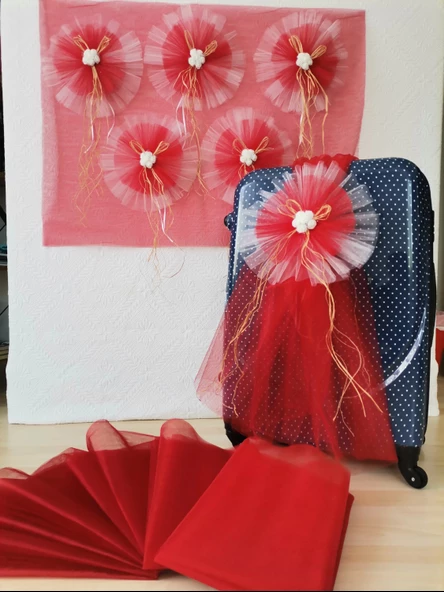 5 Adet 100X300 Kristal Bohça Süsleme Tülü 5 Adet Bohça Süsü Düğün Nikah Kına Bohçası Süsü - Resim 2