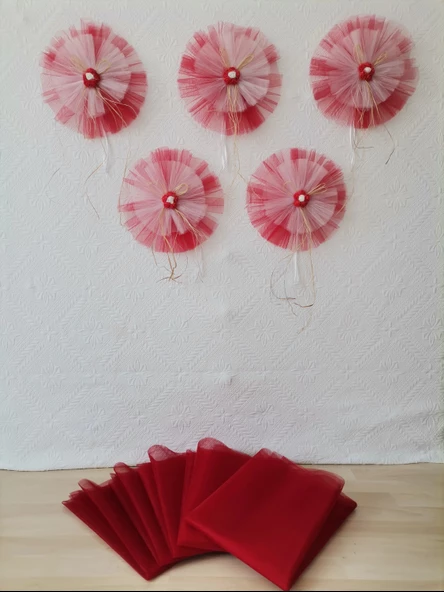 5 Adet 100X300 Kristal Bohça Süsleme Tülü 5 Adet Bohça Süsü Düğün Nikah Kına Bohçası Süsü - Resim 5