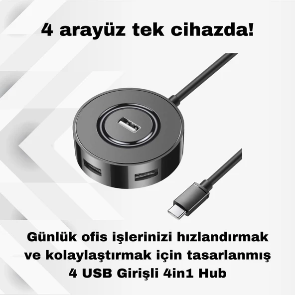 Polham Jazos 4in1 Type C to 4x USB 3.0 Çoğaltıcı Okuyucu Hup Adaptör, Klavye, Mouse, Yazıcı, USB Okuyucu - 2