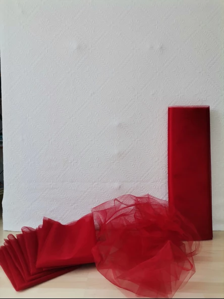 1 Adet Kırmızı 100X300 Kristal Tül Düğün Bohça Süsü Nikah Bohça Süsü Nişan Bohça Süsleme Tülü - 5