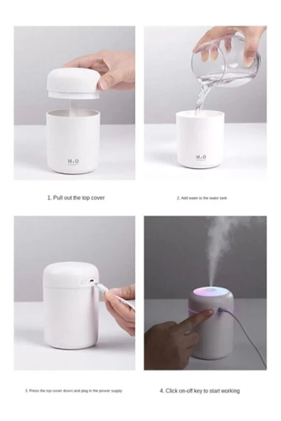 H2o 300 Ml Ulrasonik Hava Nemlendirici Ve Aroma Difüzörü Taşınabilir Buhar Makinesi - 3