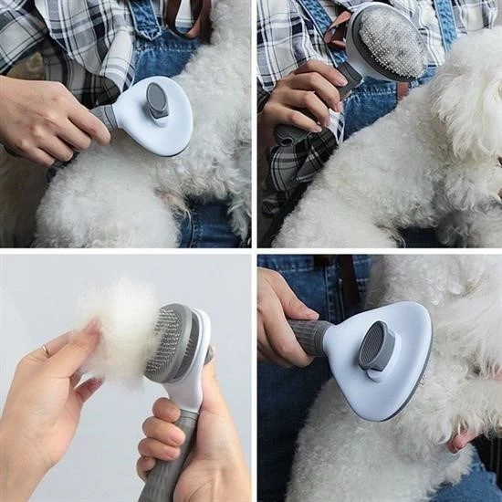Woody Sofia Kedi Köpek Tüy Toplayıcı Kendini Temizleyebilen Ergonomik Rahat Evcil Hayvan Tarağı Gri - 5