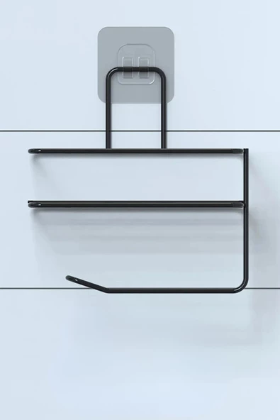 Woody Sofia Kendiliğinden Yapışkanlı Tuvalet Kağıdı Tutacağı ve Yedek Raf - Siyah Modern Metal Tasarım - 8