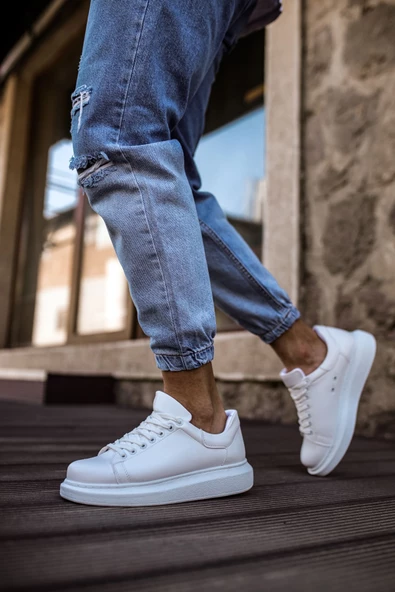 Yeni Sezon Erkek Tarz Casual Sneaker Günlük Spor Rahat Ayakkabı -Beyaz-Beyaz - 3