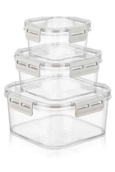 Woody Sofia 3'lü Pratik Silikon Contalı Sızdırmaz Kapaklı Sağlam İstiflenebilir Saklama Kapları - 8