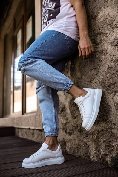 Yeni Sezon Erkek Tarz Casual Sneaker Günlük Spor Rahat Ayakkabı -Beyaz-Beyaz - 5
