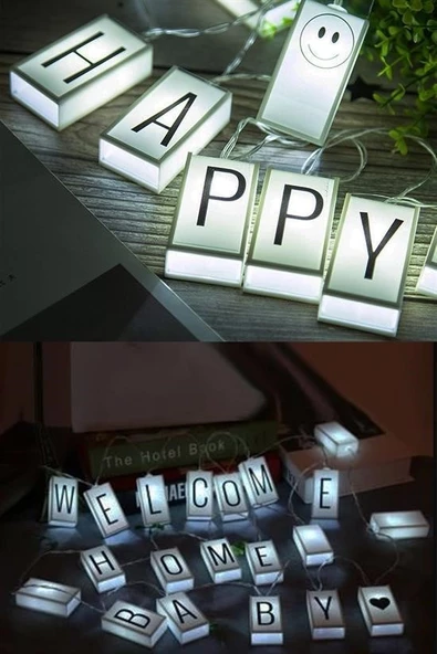 Woody Sofia 10lu Lightbox Işıklı Harf Mesaj Panosu Dekoratif Harf Işık Zinciri - 7