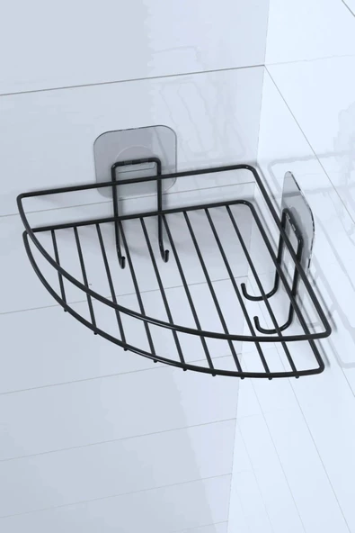 Woody Sofia Yapışkanlı Banyo Köşeliği Kancalı Köşe Rafı Duş Şampuanlık Duvar Düzenleyici Organizer Raf - 8