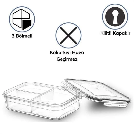 Woody Sofia 3 Bölmeli Kilitli Kapaklı 1 Litre Erzak Saklama Kabı LC-510 - 3
