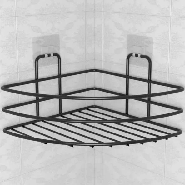 Woody Sofia Kendiliğinden Yapışkanlı Montaj Gerektirmeyen Tek Katlı Banyo Askı Köşe Şampuanlık Siyah - 3