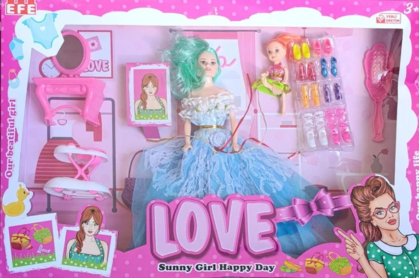 281 EFE LOVE SUNNY GİRL HAPPY DAY PUSETLİ AKSESAURLI BEBEK 28 cm