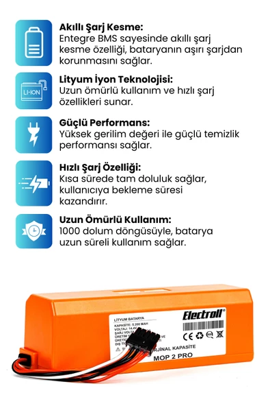 Xiaomi Mop 2 Pro  Batarya MJST1SHW ORJİNAL KAPASİTE) 5200mah Robot Süpürge Batarya
