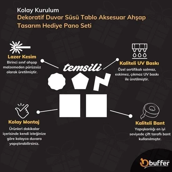 Woody Sofia DECO103 Supermen Dekoratif Duvar Süsü Tablo Aksesuar Ahşap Tasarım Hediye Pano Sticker Seti - 8