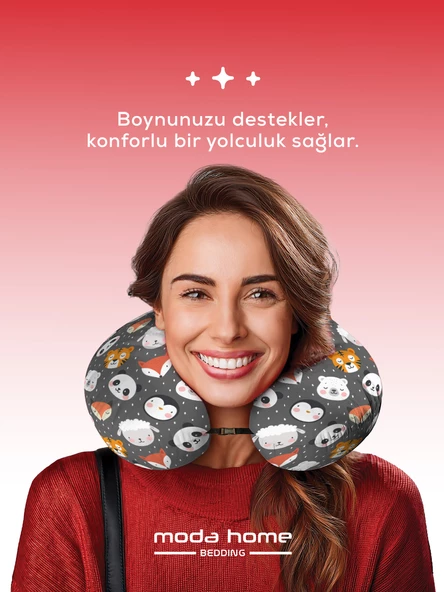 Moda Home Bedding Visco Ortopedik Seyahat Yastığı- Visco Yastık,çıkarılabilir Kılıf, Animal - 3