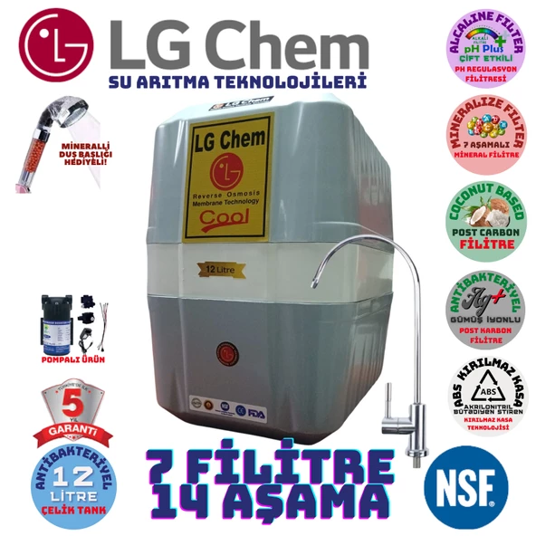 LG Chem COOL GRİ BEYAZ POMPALI 12 LİTRE 7 FİLTRE 14 AŞAMA SU ARITMA CİHAZI