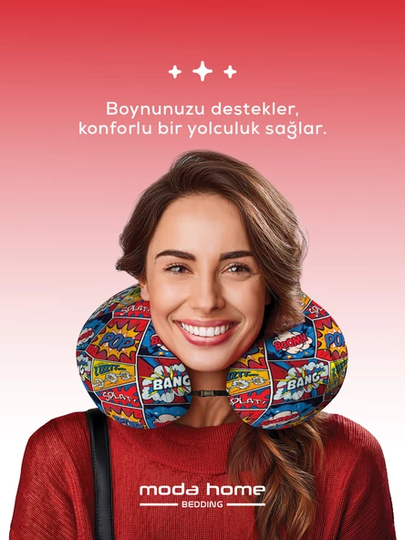 Moda Home Bedding Visco Ortopedik Seyahat Yastığı-visco Yastık,çıkarılabilir Kılıf,pop Art - 3