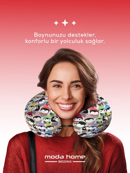 Moda Home Bedding Visco Ortopedik Seyahat Yastığı - Visco Yastık, Çıkarılabilir Kılıf, Penguin Yastık - 3