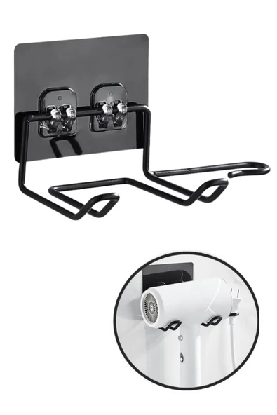 Woody Sofia Fön Makine Askısı Siyah Yapışkanlı Fön Makine Tutucu - 6