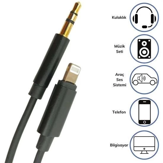 Woody Sofia iPhone Lightning Aux Araç Dönüştürücü Ses Kablosu 35 mm Jack Girişli - 3