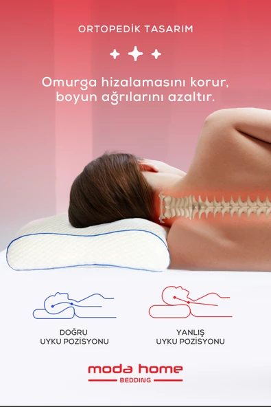 Moda Home Bedding Yüksek Boyun Destekli Ortopedik Yastık Çift Boyun Destekli Visco Yastık - 3