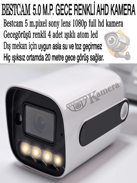BESTCAM 8 Kameralı Set 5 Mega Piksel Sony Lensli FULL HD Gece Görüşü Renkli Güvenlik Kamera Seti 500 GB HDD - 2