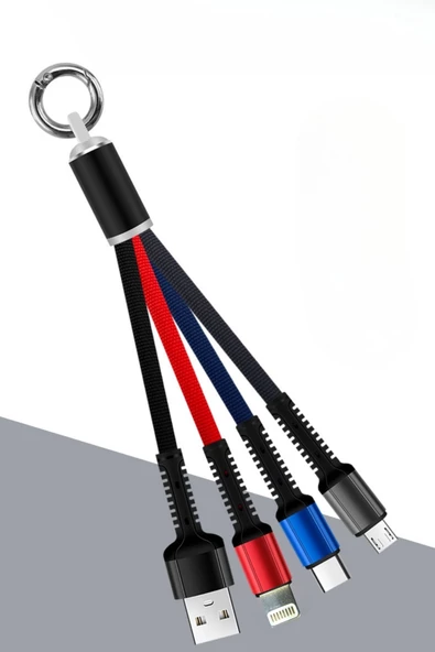 Woody Sofia Işıklı Anahtarlık Model 3 in 1 USB Çıkışlı MİKRO,TYPE-C ve İphone Uyumlu Şarj Kablosu - 7