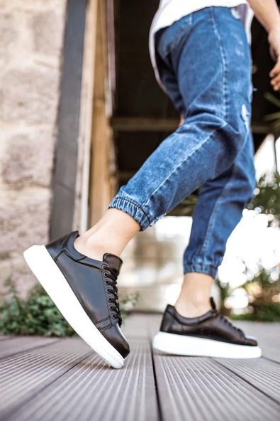 Yeni Sezon Erkek Tarz Casual Sneaker Günlük Spor Rahat Ayakkabı -Siyah-Beyaz - 4
