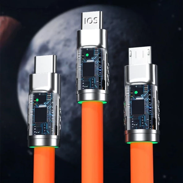 Woody Sofia 3 Şarj Aleti 1 Arada Çinko Alaşım Hızlı Şarj Kablosu Turuncu - 3