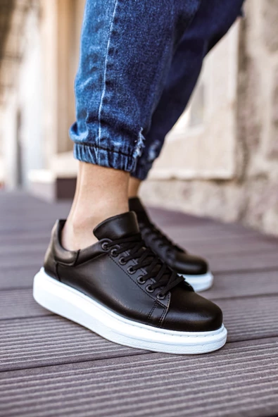Yeni Sezon Erkek Tarz Casual Sneaker Günlük Spor Rahat Ayakkabı -Siyah-Beyaz - 5