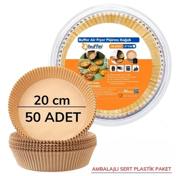 Woody Sofia 50 Adet 20 cm Air Fryer Pişirme Kağıdı Tek Kullanımlık Yağ Geçirmez Yuvarlak Tabak Model PVC